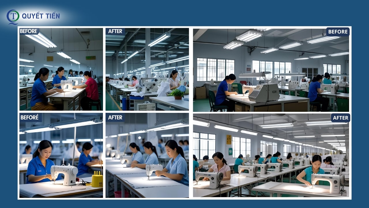 So sánh trước và sau khi lắp đèn tuýp LED 