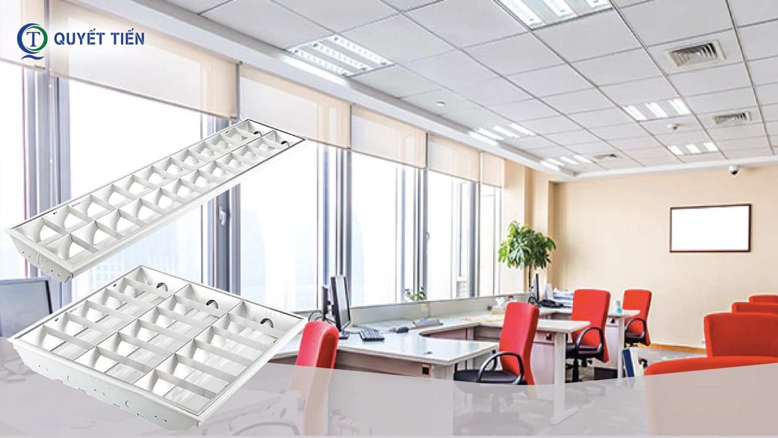 Máng đèn âm trần lắp tại văn phòng