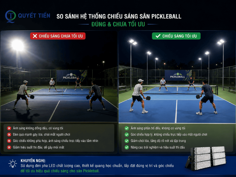 So sánh hệ thống chiếu sáng sân Pickleball